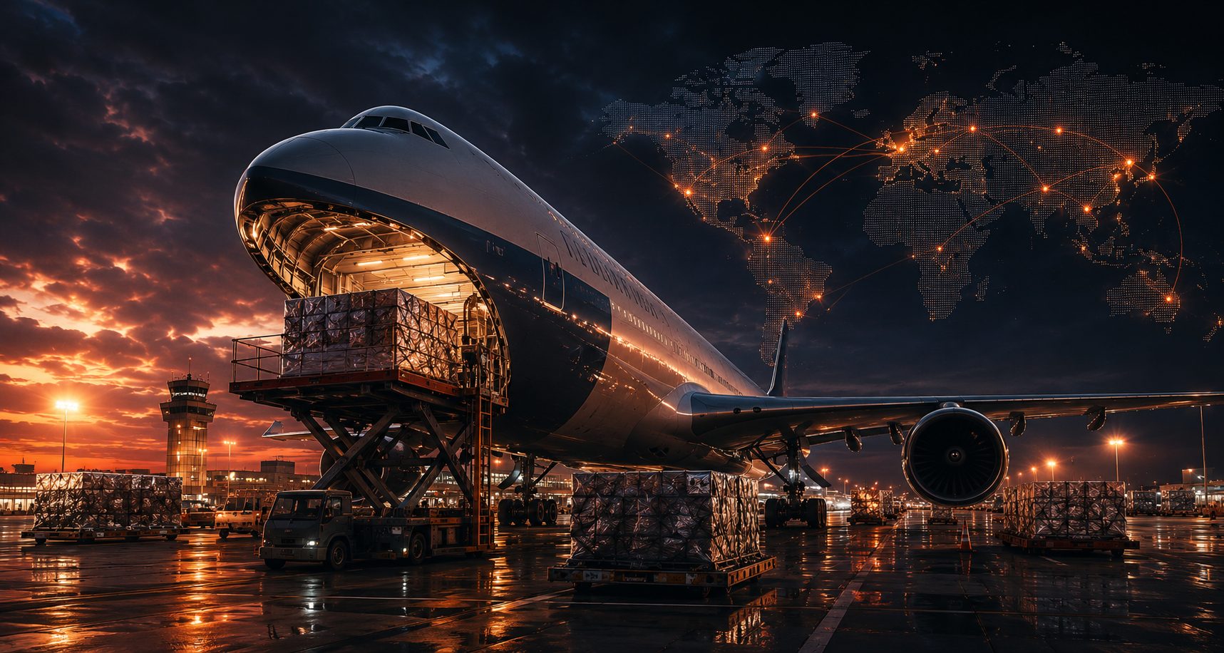 Avion cargo incarcat pentru transport China Romania